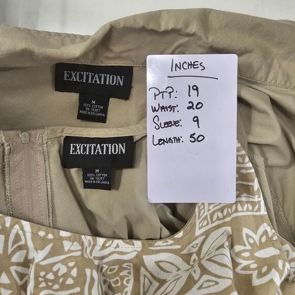 Two Piece Dress Womens Med Modest Tan White Maxi Shift Cottagecore Excitation - Picture 7 of 8